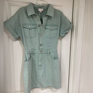 NEW seafoam denim button collar bodycon dress